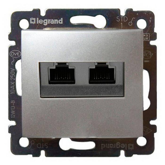 Розетка компьютерная 2хRJ45 Legrand Valena 6 кат UTP с захватами алюминий 770247