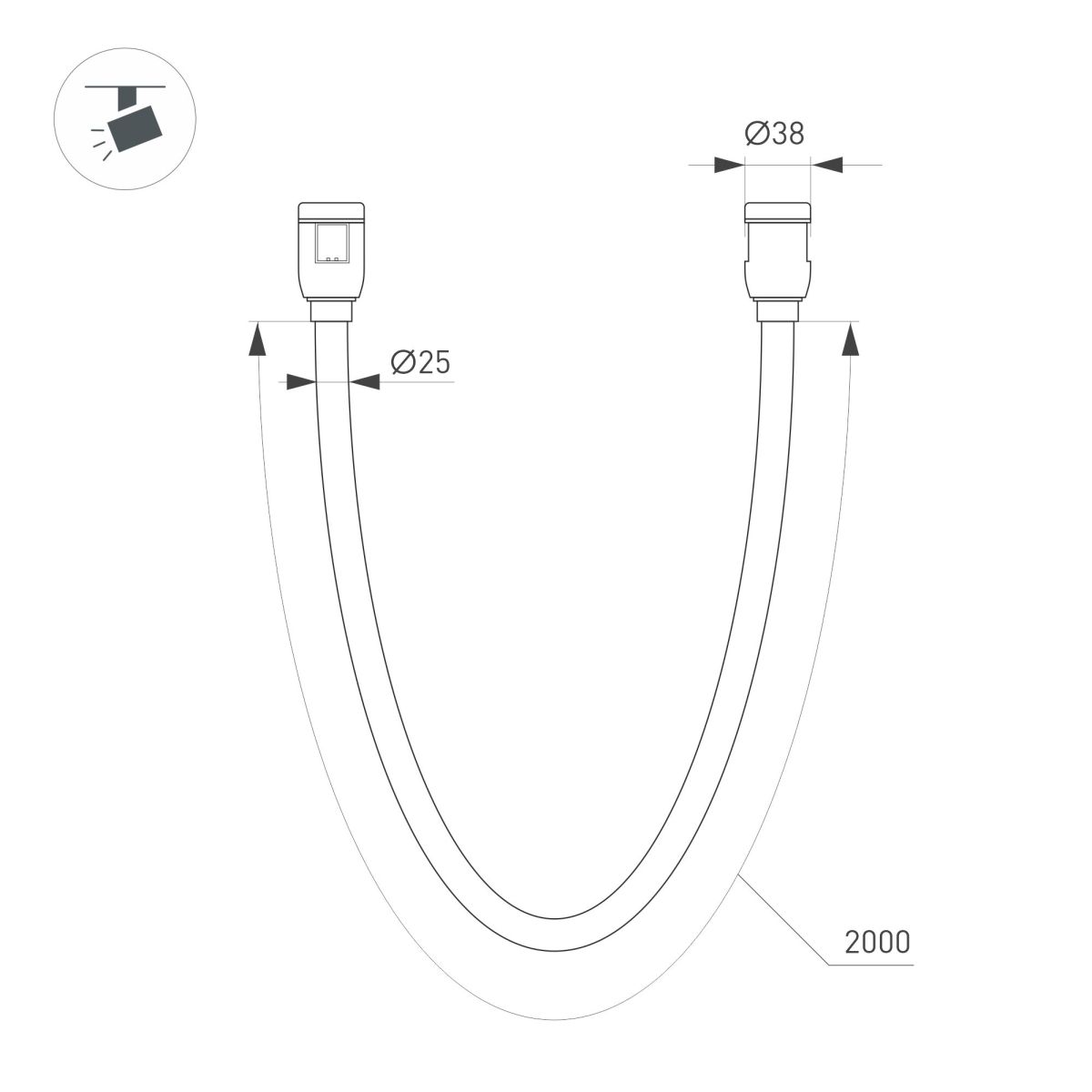 Трековый светильник Arlight ART-APRIORI-TUBE-ELASTIC-R38-L2000-24W Warm3000 (Черный, 360 deg, 48V) (IP20 Металл) 049274(1)