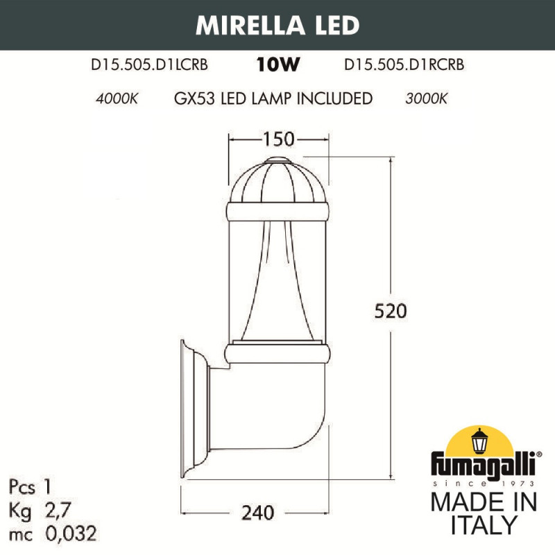 Настенный светильник Fumagalli Sauro D15.505.000.LXD1L.CRB