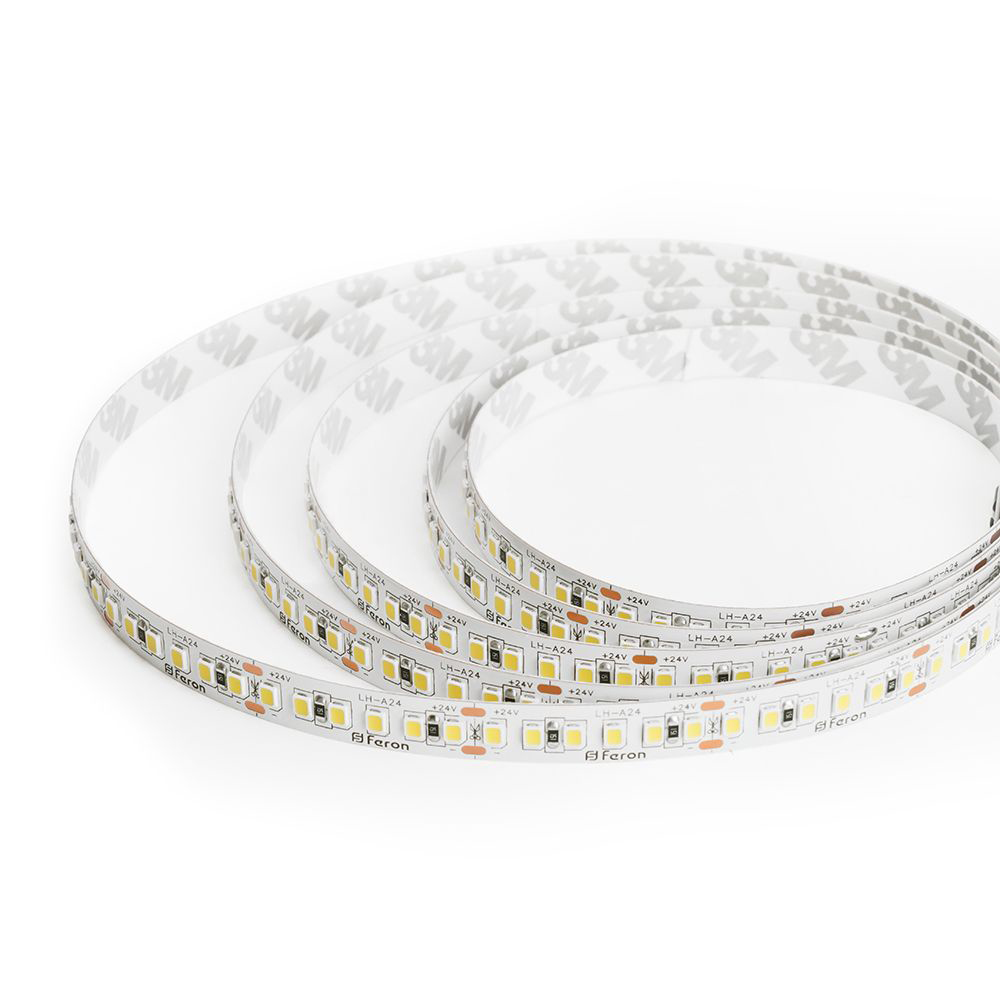 Светодиодная лента 24V Feron LS502, 180*SMD2835, 16W/m, IP20, 6000К (холодный белый) 53091