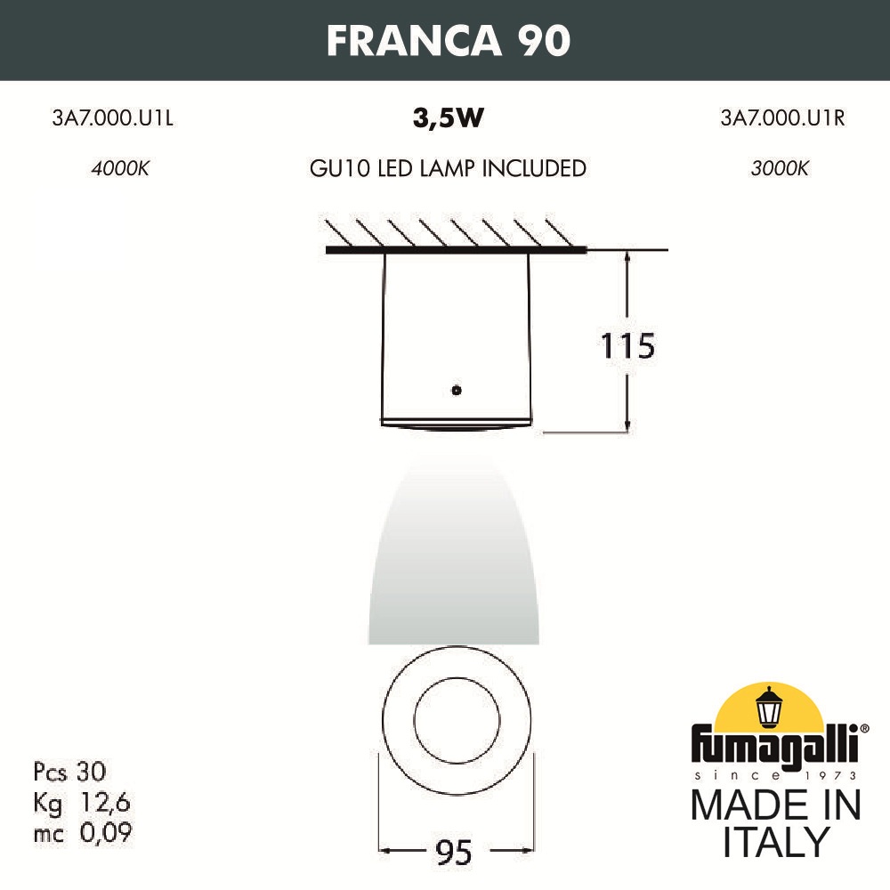 Уличный потолочный светильник Fumagalli Franca 3A7.000.000.AXU1L