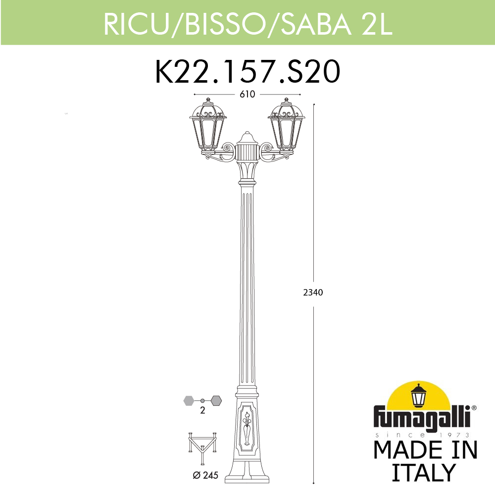 Садово-парковый светильник Fumagalli RICU BISSO/SABA 2L K22.157.S20.BYE27