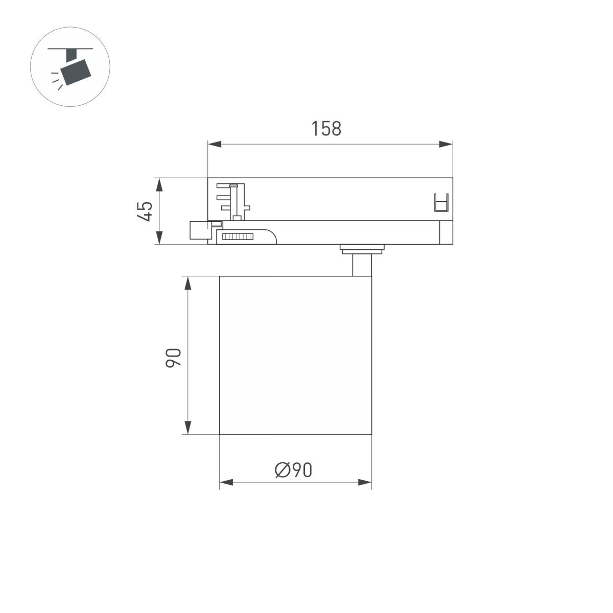 Трековый трехфазный светильник Arlight LGD-DYKE-4TR-R90-26W Day4000 (BK, 38 deg, 230V) 052288