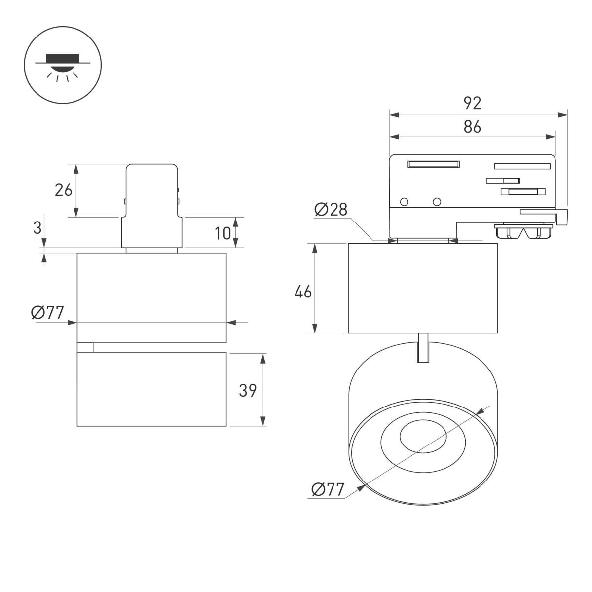 Трековый трехфазный светильник Arlight SP-PLURIO-TRACK-4TR-R77-9W Day4000 038111
