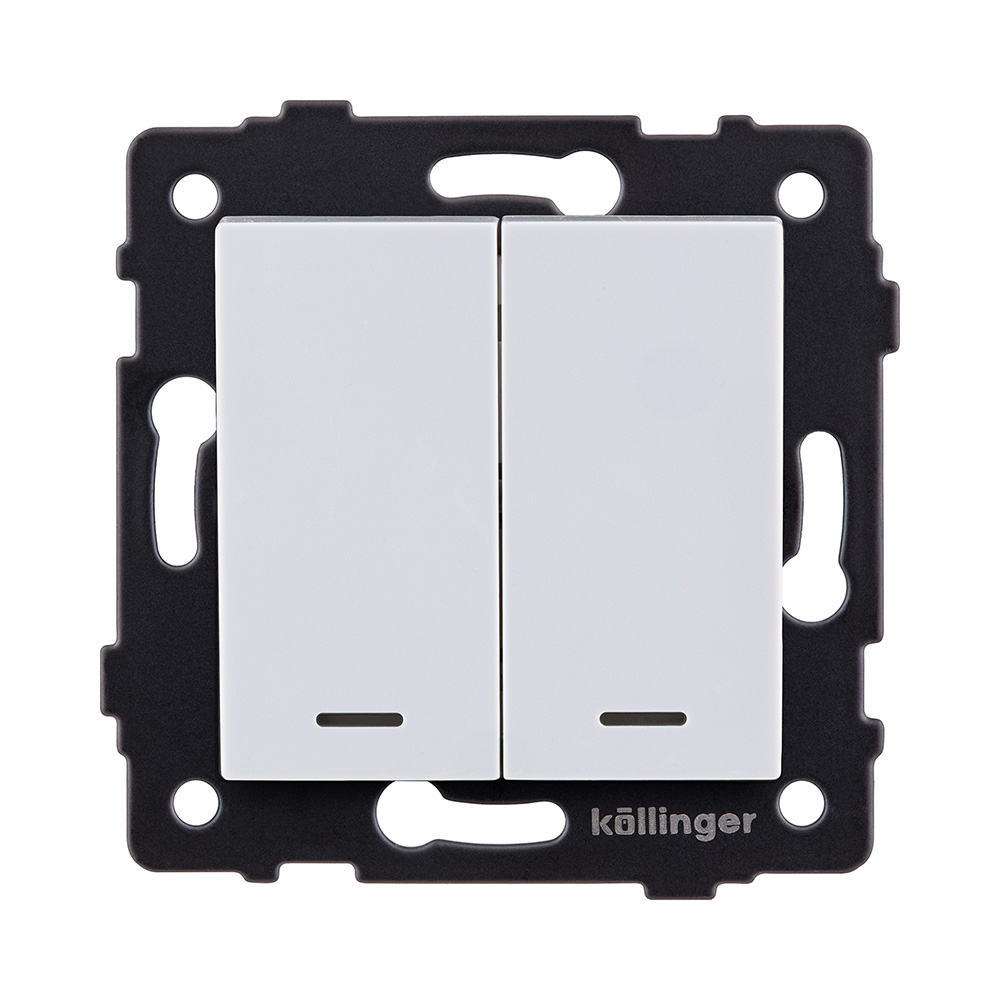 Выключатель 2-клавишный 10А/250В с LED подсветкой, белый Kollinger REA-S-008WH для Aspekt, Eleganz, Reflex