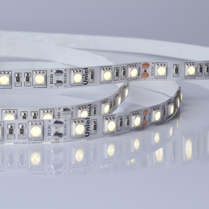 Светодиодная лента Uniel ULS-M25-5050-60LED/m-10mm-IP20-DC12V-14,4W/m-5M-4000K PROFI катушка в герметичной упаковке