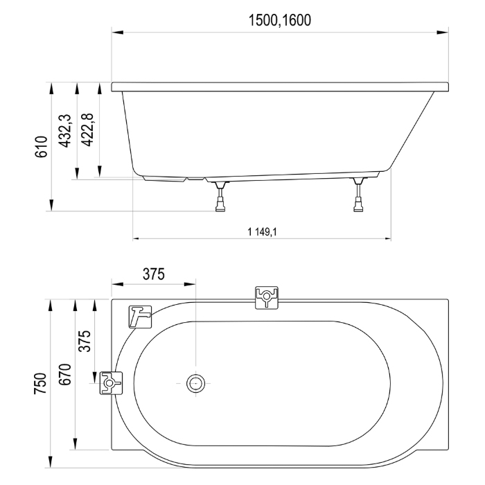 Ravak Arc Ванна 150x75см., пристенная, акриловая, L, цвет: белый