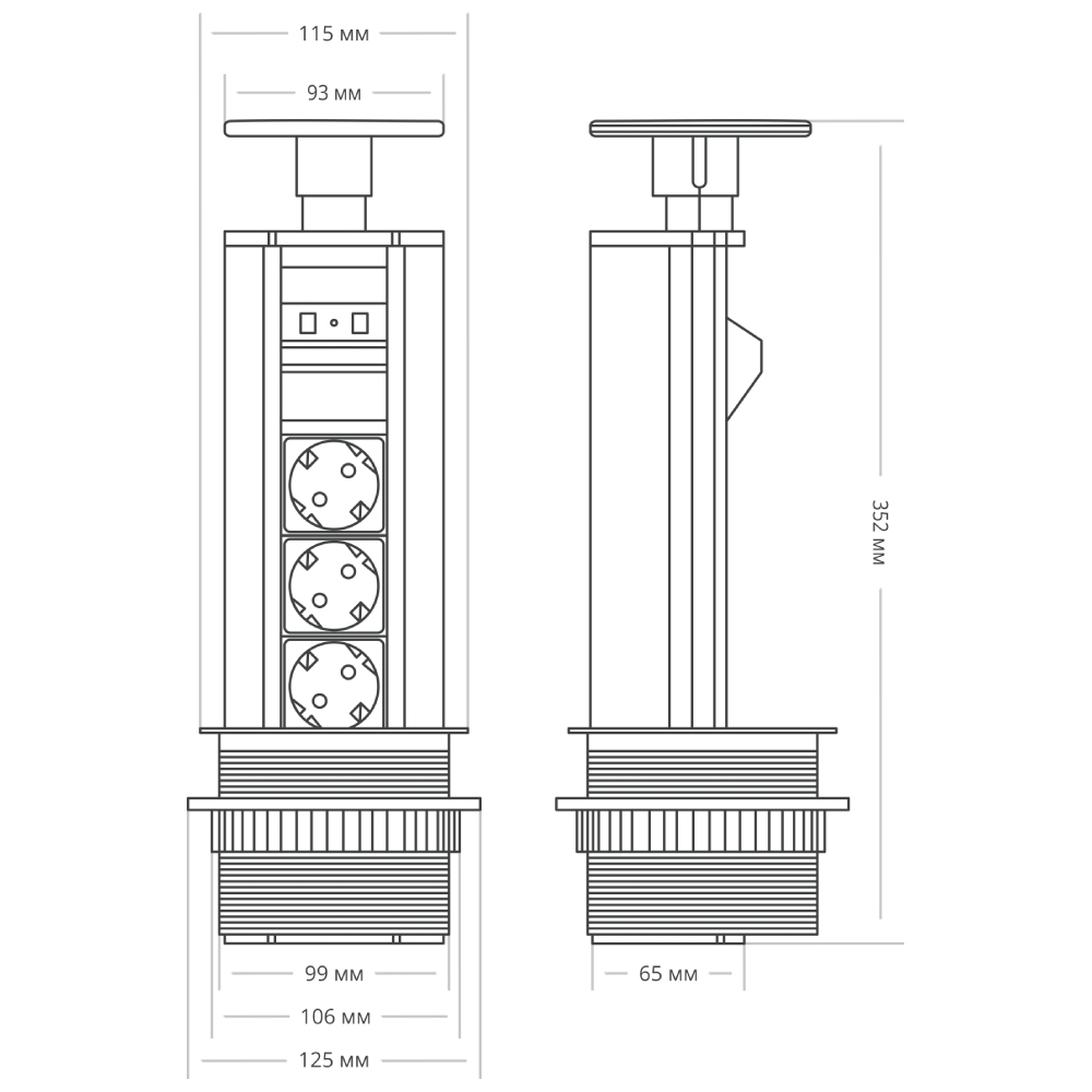 Блок розеток 12S (3 секции и 2 USB) Mebax 00-00001165