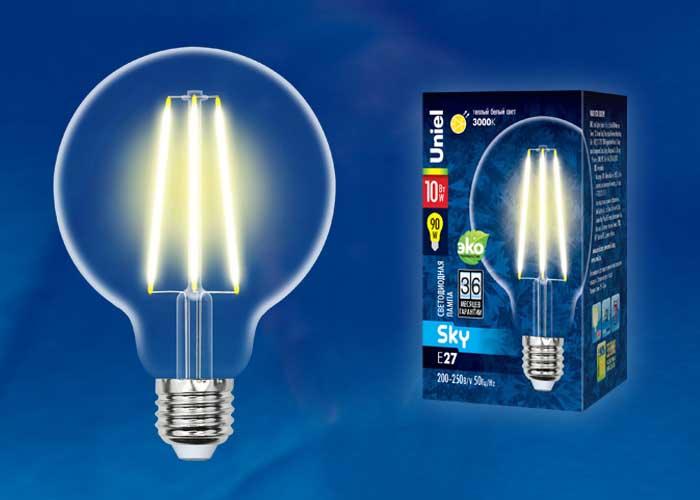 Лампа светодиодная филаментная (UL-00004861) Uniel E27 15W 4000K прозрачная LED-G125-15W/4000K/E27/CL PLS02WH
