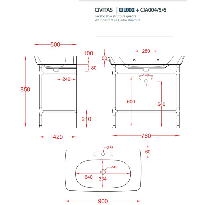 Artceram Civitas Раковина 90х50 см, 1 отв., цвет: белый