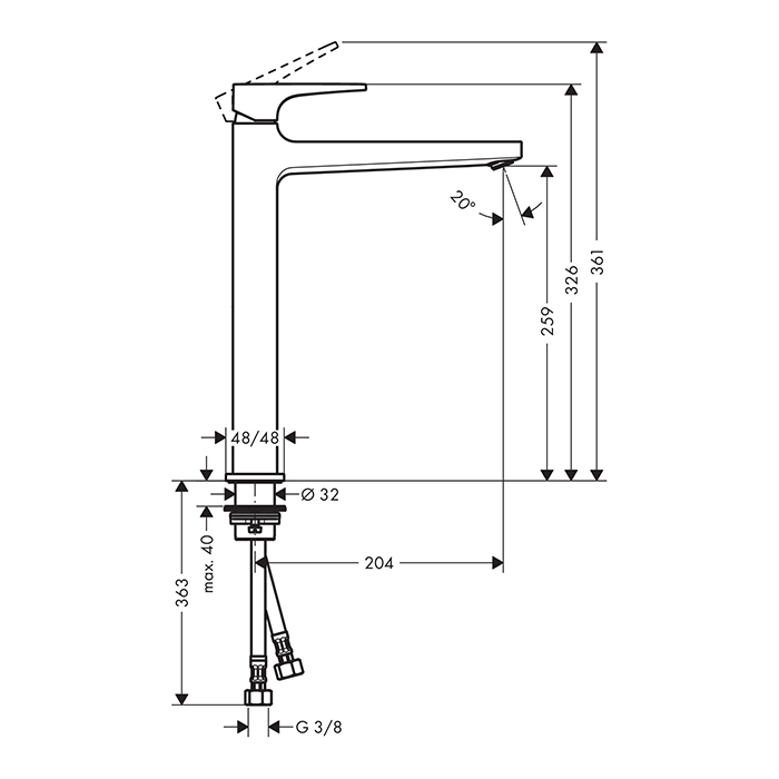 Hansgrohe Metropol Смеситель для раковины 260, на 1 отв, с донным клапаном, излив 204мм, цвет: золото