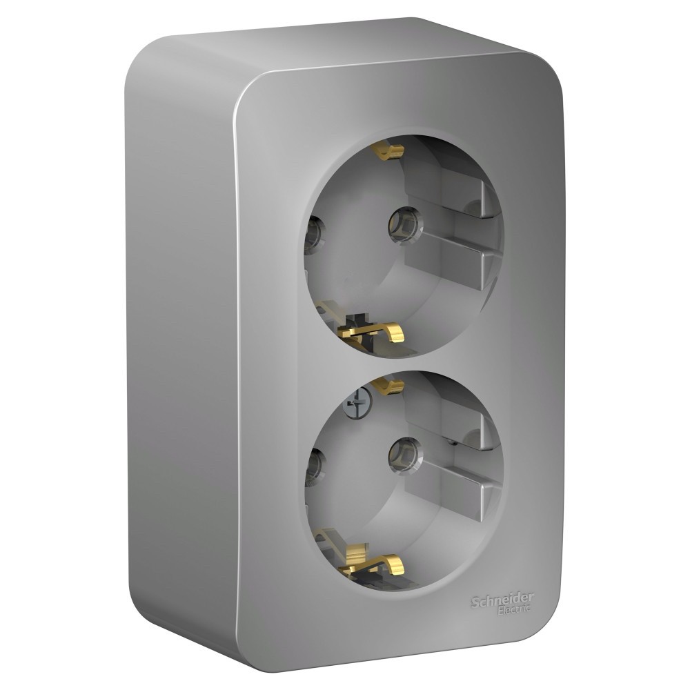 Розетка 2-ая с/з без шторок 16А, 250В, изолир. Пластина Systeme Electric Blanca наруж Алюминий BLNRA010213