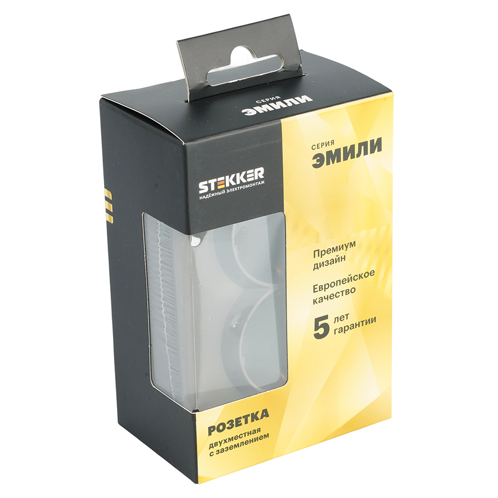 Розетка 2-местная с защитной шторкой Stekker Эмили с/з 250В 16А RST16-5114-09 антрацит soft touch 49934