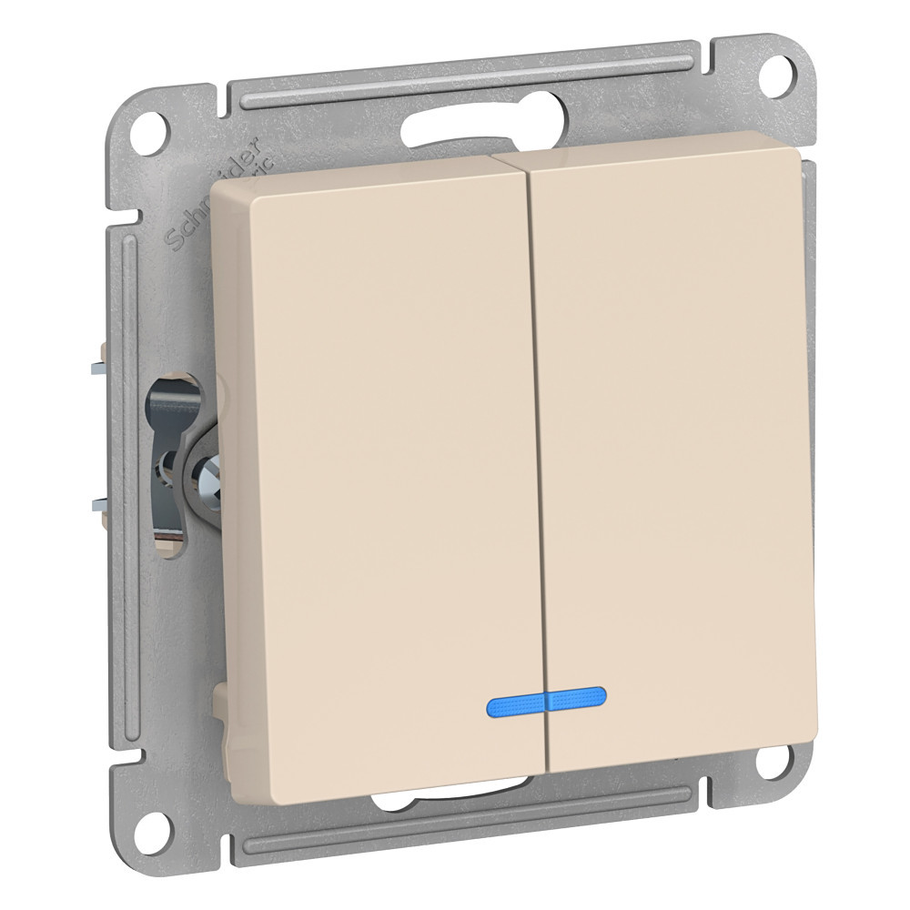 Выключатель 2-клавишный с подсветкой, сх.5а, 10АХ Systeme Electric AtlasDesign ATN000253