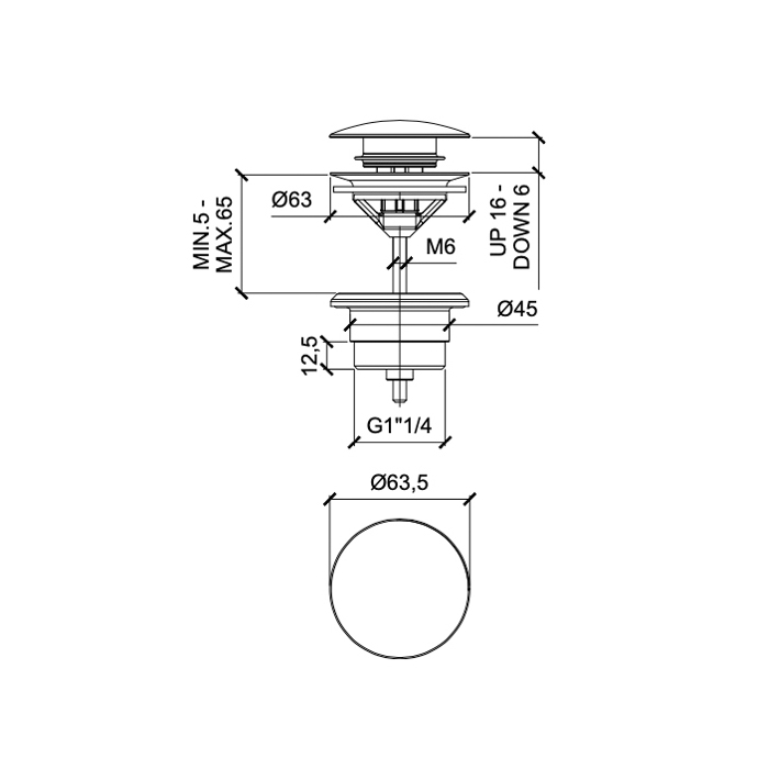 Almar Mixers Донный клапан 1"1/4 для раковины, цвет: черный металл брашированный PVD