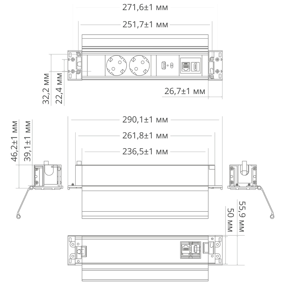 Блок розеток 41T (2 секции, USB + type C + RJ45 + HDMI) Mebax 00-00002593
