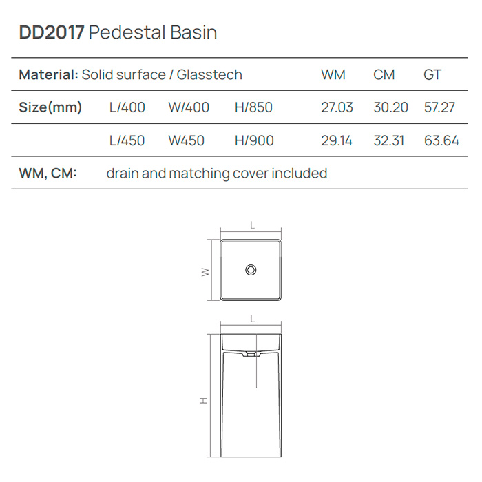 DEA DESIGN Pedestal Basin Раковина напольная 45х45хh90см, цвет grey brown