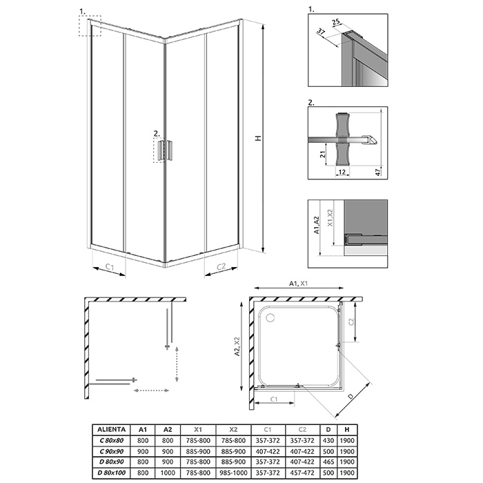 Radaway Alienta D Душевое ограждение 80x100см, стекло прозрачное, покрытие Easy Clean, профиль: хром