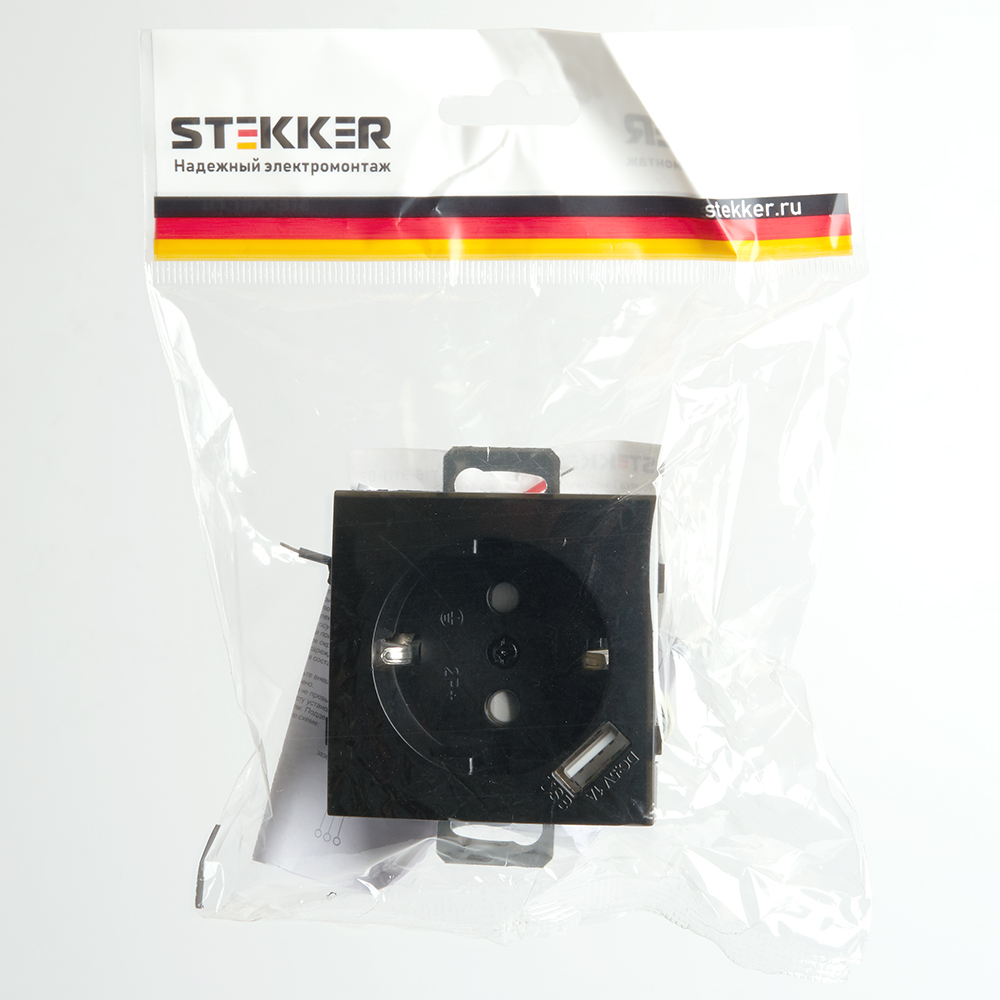 Розетка 1-местная с/з с защитной шторкой и USB Stekker Эрна PST16-9111-03 49155