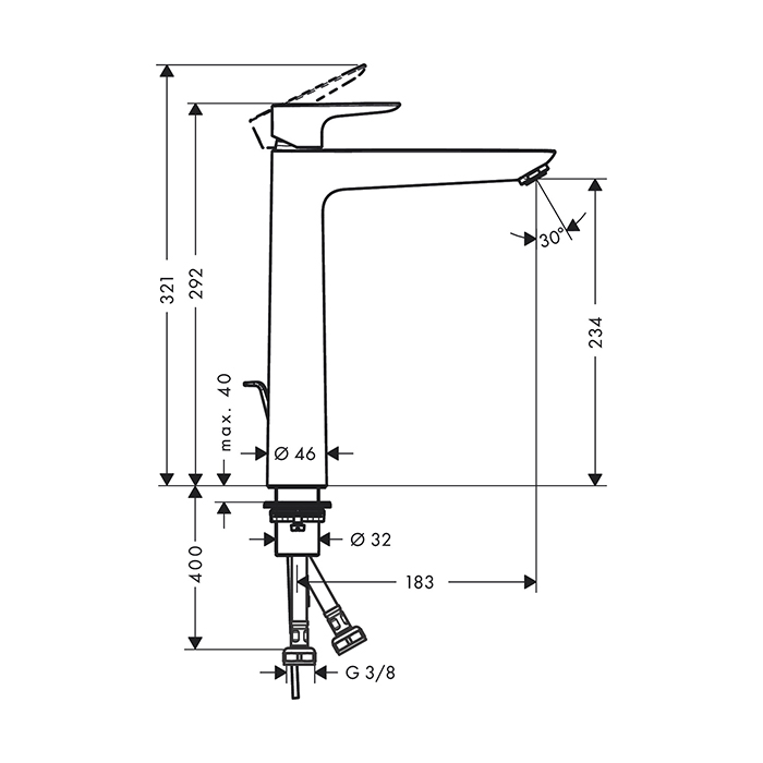 Hansgrohe Talis E Смеситель для раковины 240, на 1 отв, с донным клапаном, излив 183мм, цвет: белый матовый