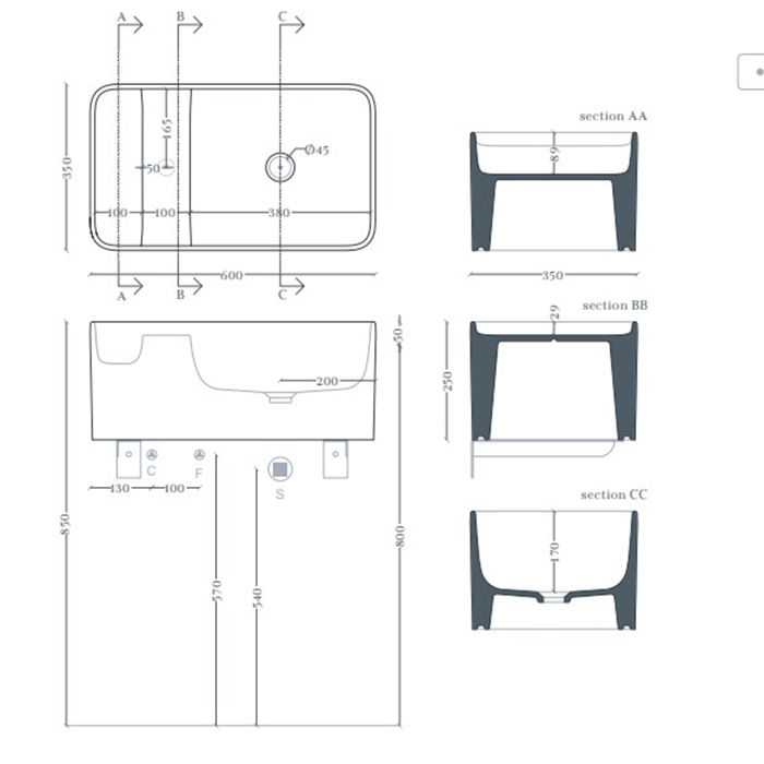 Artceram Brooklyn Раковина накладная 60х35х25см., без отв., покрытие saniglaze, цвет: белый