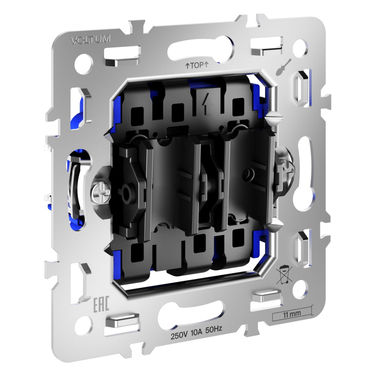 Механизм проходного переключателя двухклавишного 10А Voltum S70 VLS0203M