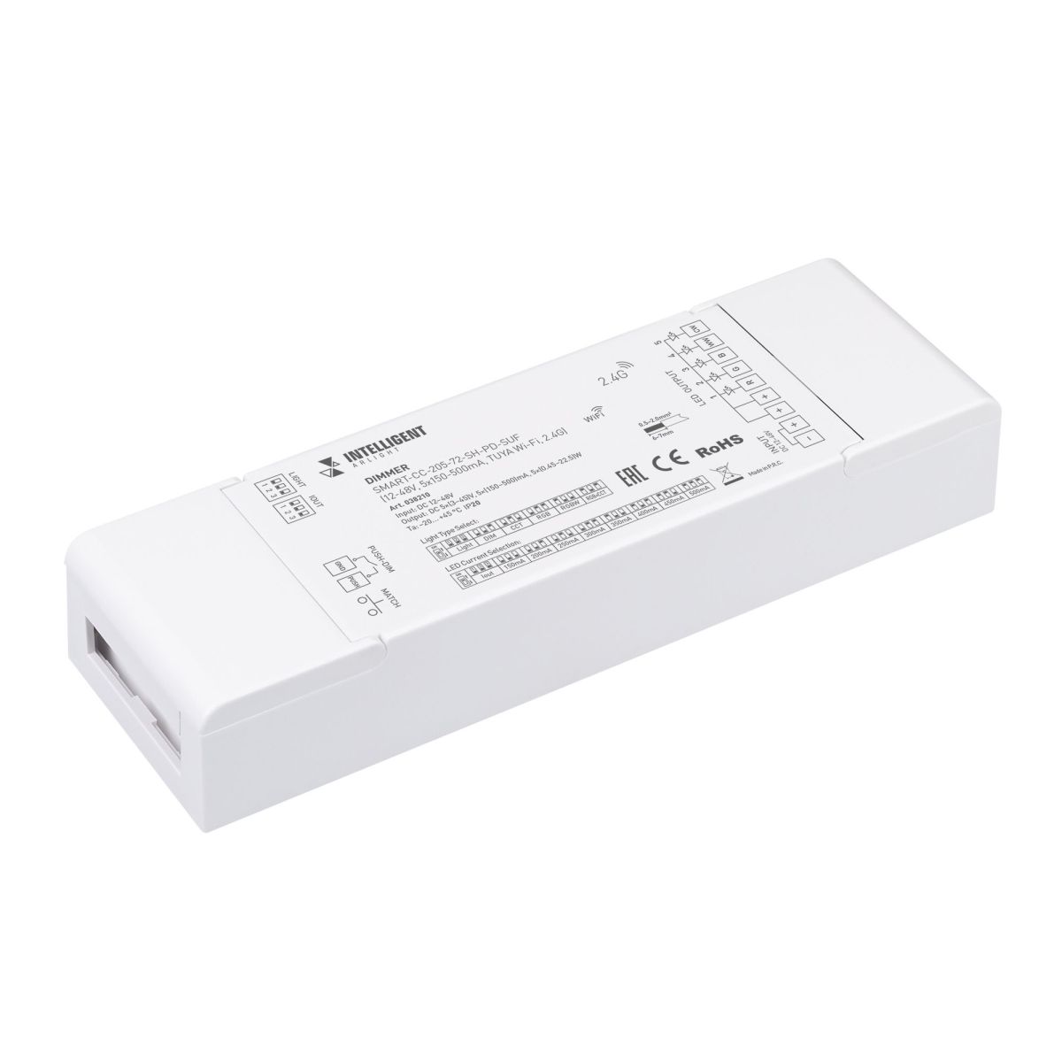 Диммер Arlight SMART-CC-205-72-SH-PD-SUF (12-48V, 5x150-500mA, TUYA Wi-Fi, 2.4G) 038210