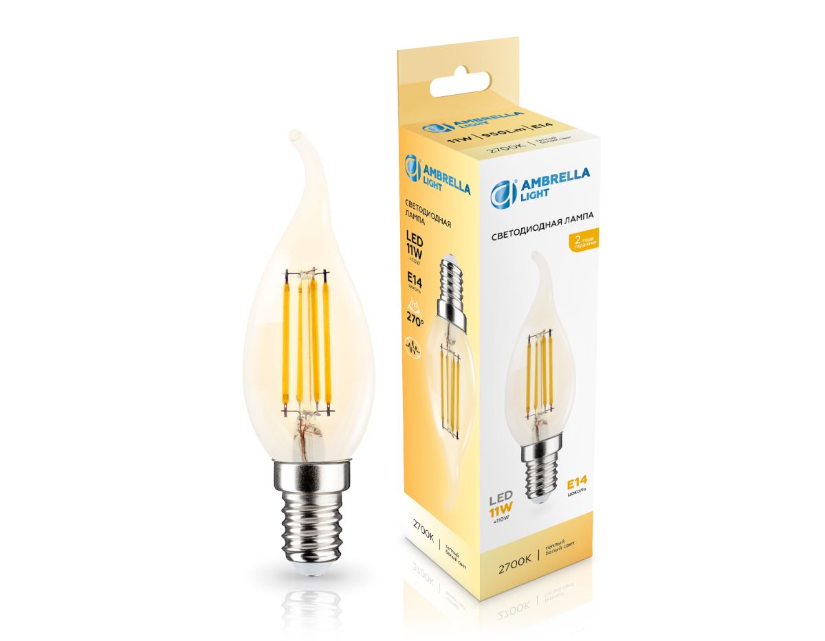 Филаментная светодиодная лампа Ambrella Light Bulbing E14 11W 2700K свеча на ветру 351123