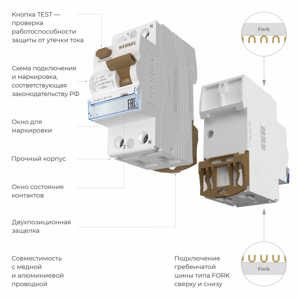 Устройство защитного отключения 1P+N 25 A 30 mА АС 6 kА Werkel W912P256 4690389193088 a062442