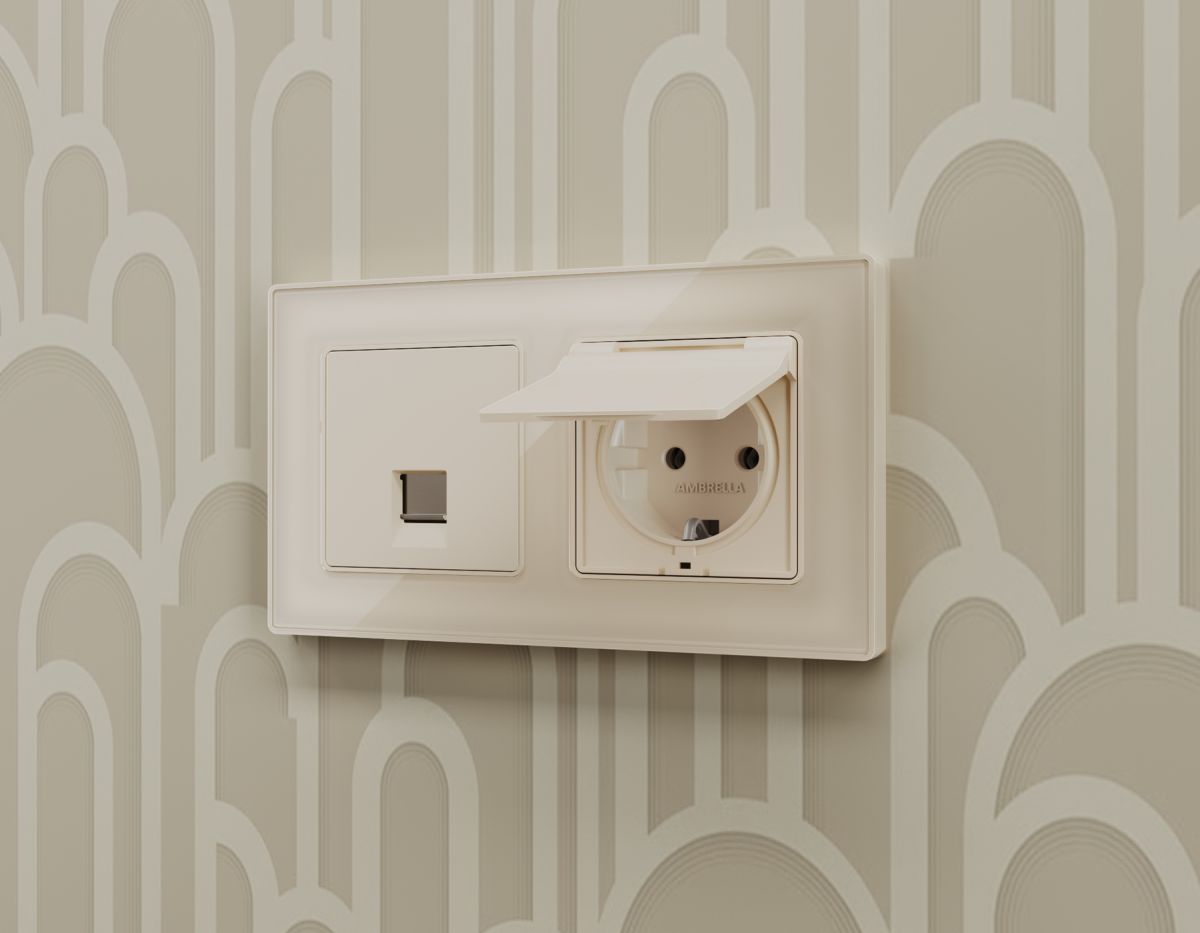 Комплект механизма компьютерной розетки RJ-45 экранированной с автоматической защитной шторкой Alfa Бежевый матовый Quant Ambrella Volt MA332005 (AP3320, VM185)