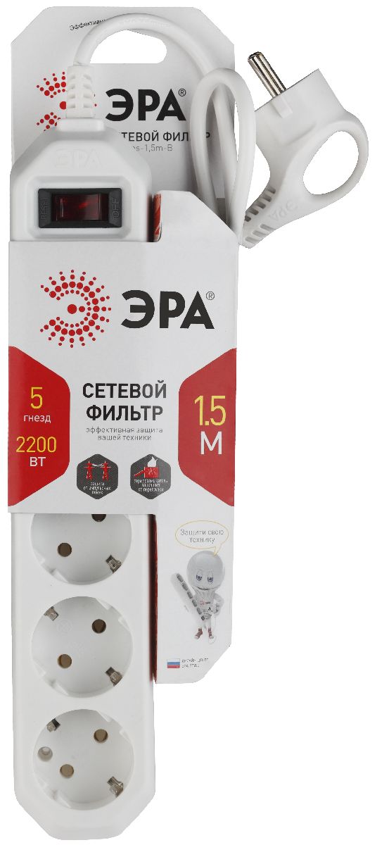 Сетевой фильтр Эра USF-5es-1.5m-W Б0019031