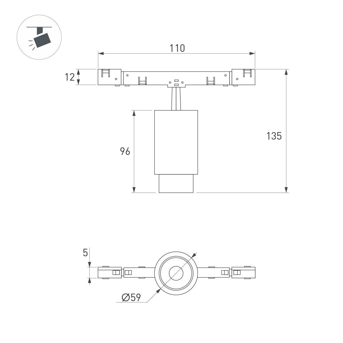 Трековый магнитный светильник Arlight MAG-MICROCOSM-SPOT-ZOOM-R59-12W Warm3000 (WH, 20-60 deg, 24V) (IP20 Металл) 052104