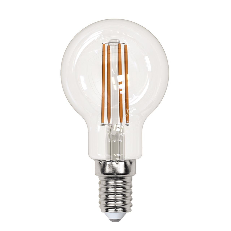 Лампа светодиодная филаментная (UL-00005905) Uniel E14 13W 3000K прозрачная LED-G45-13W/3000K/E14/CL PLS02WH