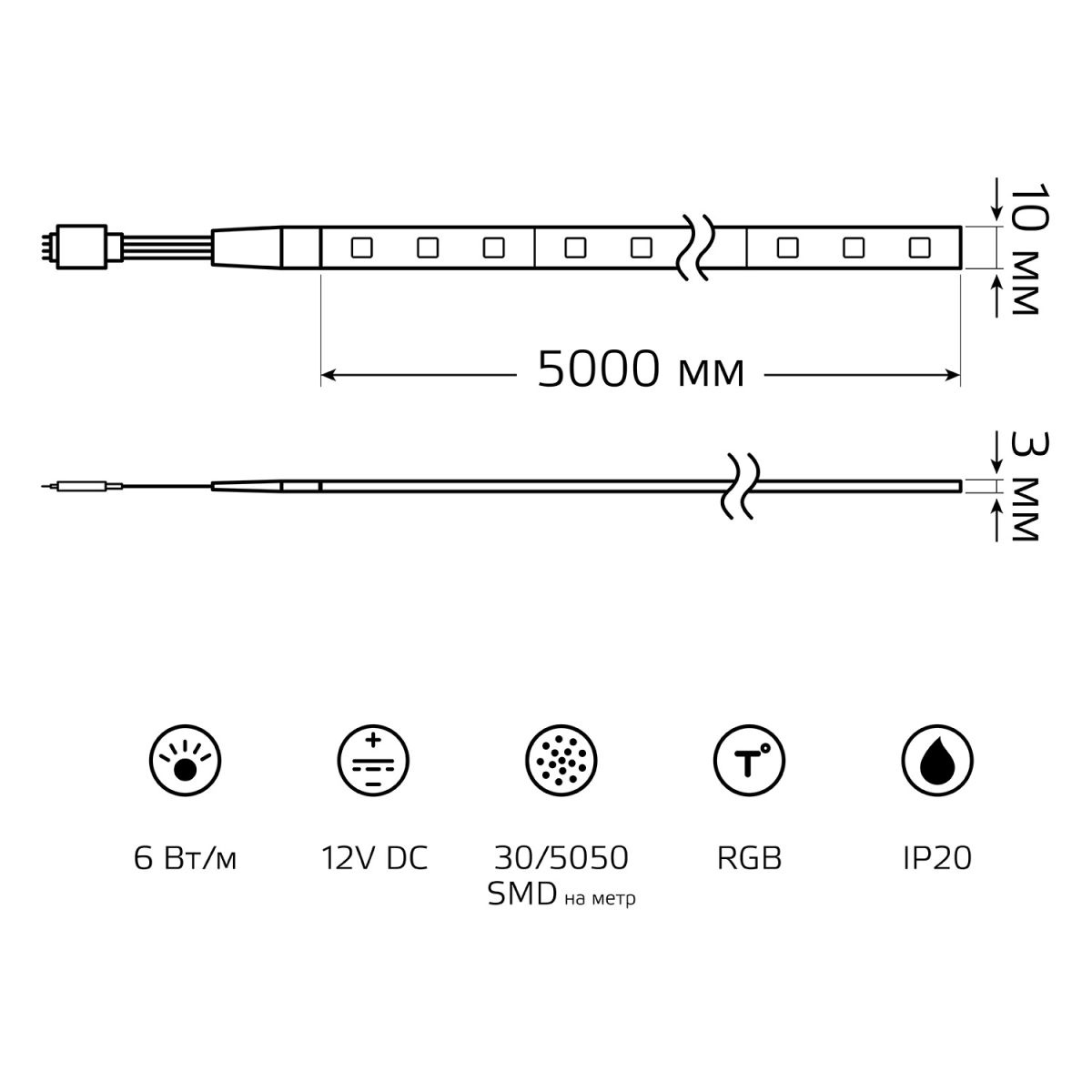 Светодиодная лента Gauss Basic 12В 5050 6Вт/м RGB 5м IP20 BT012