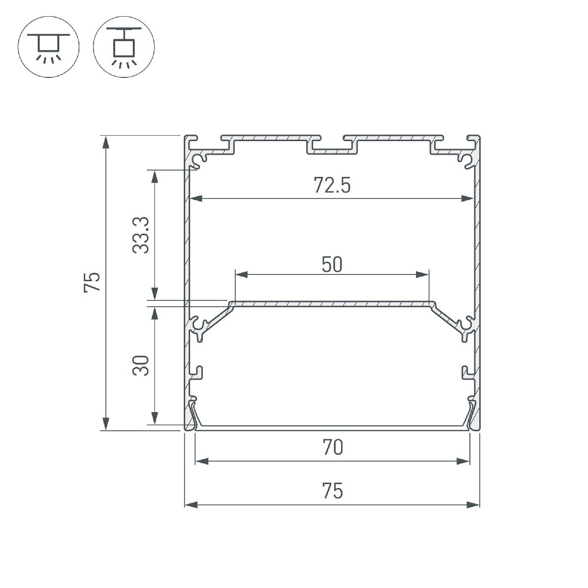 Алюминиевый профиль Arlight LINE-S-7575-2500 BLACK 041856
