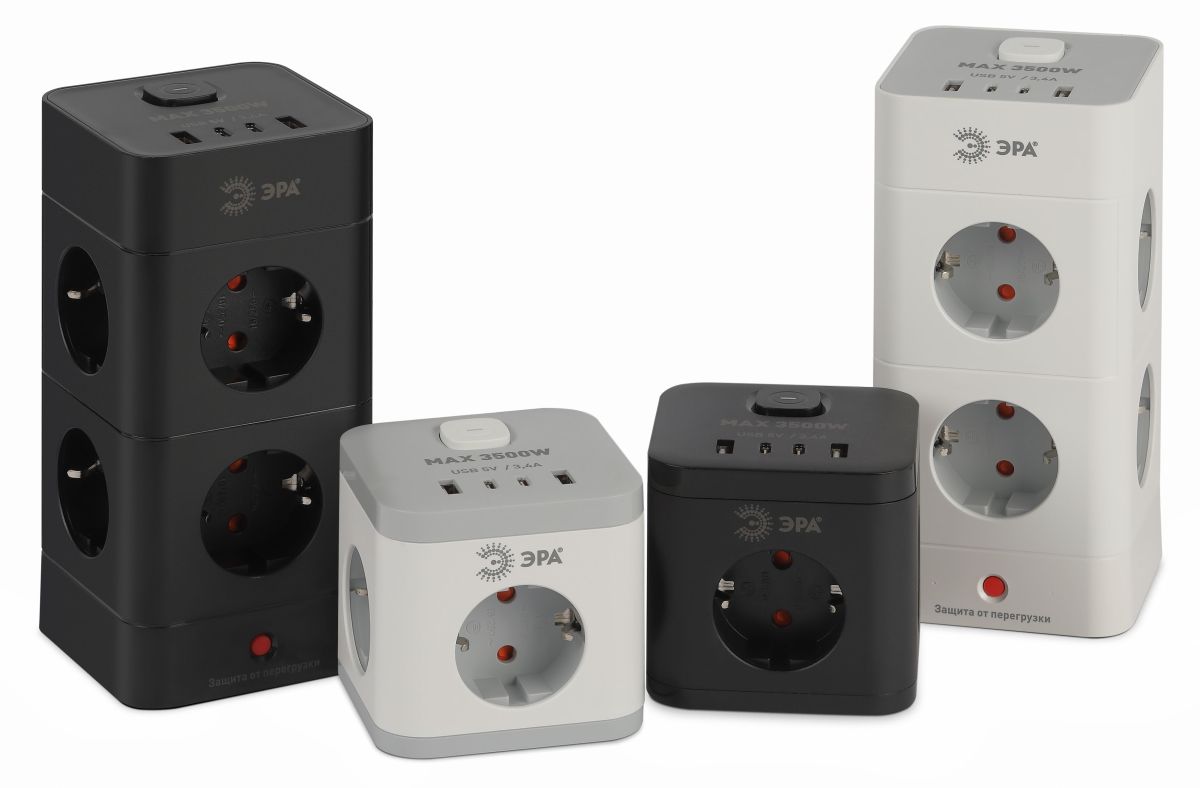 Сетевой фильтр ЭРА TWR-8es-1,5m-4USB-W башня с защитой заземлением с выключателем 8 розеток+4xUSBA+C 1,5м 16А белый Б0069071