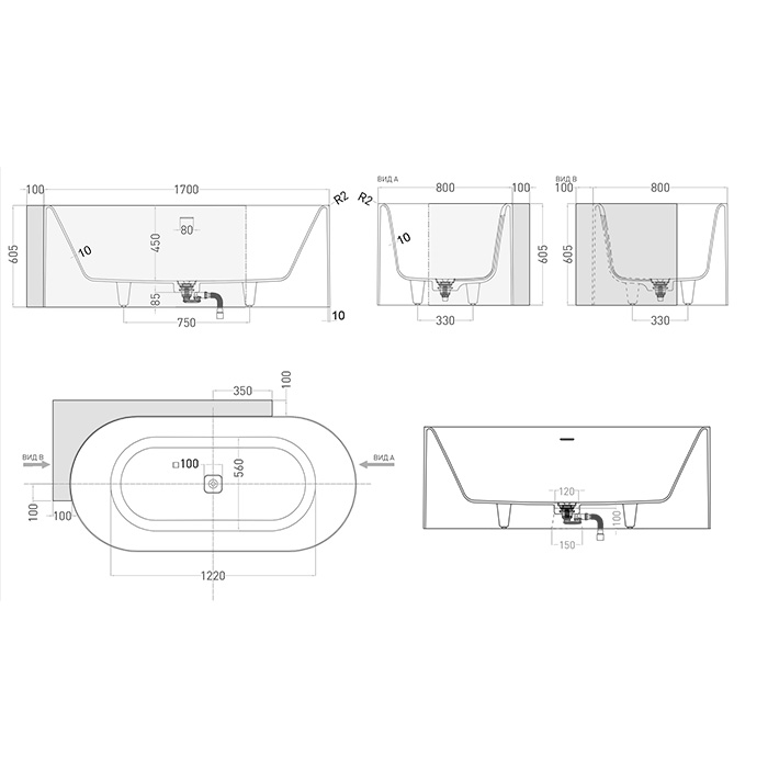 Salini Perla CL Ванна угловая 180x90см, материал S-Stone, цвет: белый матовый