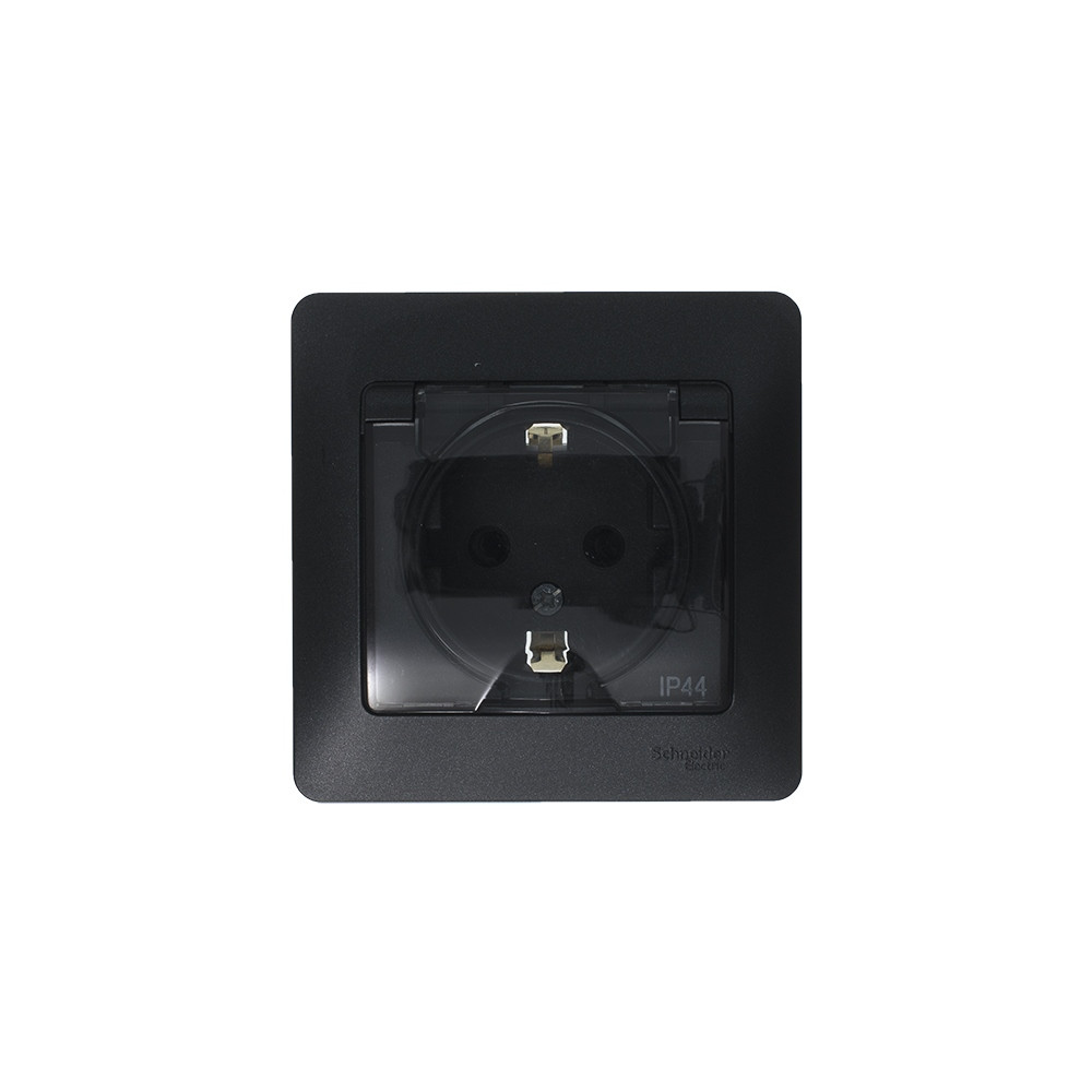 Розетка с/з со шторками с крышкой, 16А, IP44 (в сборе) Systeme Electric Glossa Антрацит GSL000748
