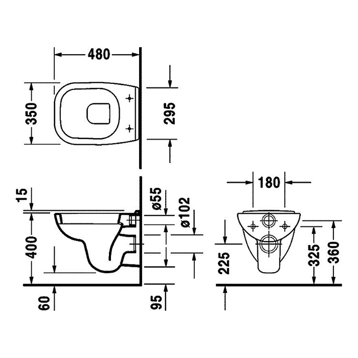 Duravit D-Code Унитаз подвесной 35х48см., компакт с вертикальным смывом, с сиденьем цвет: белый