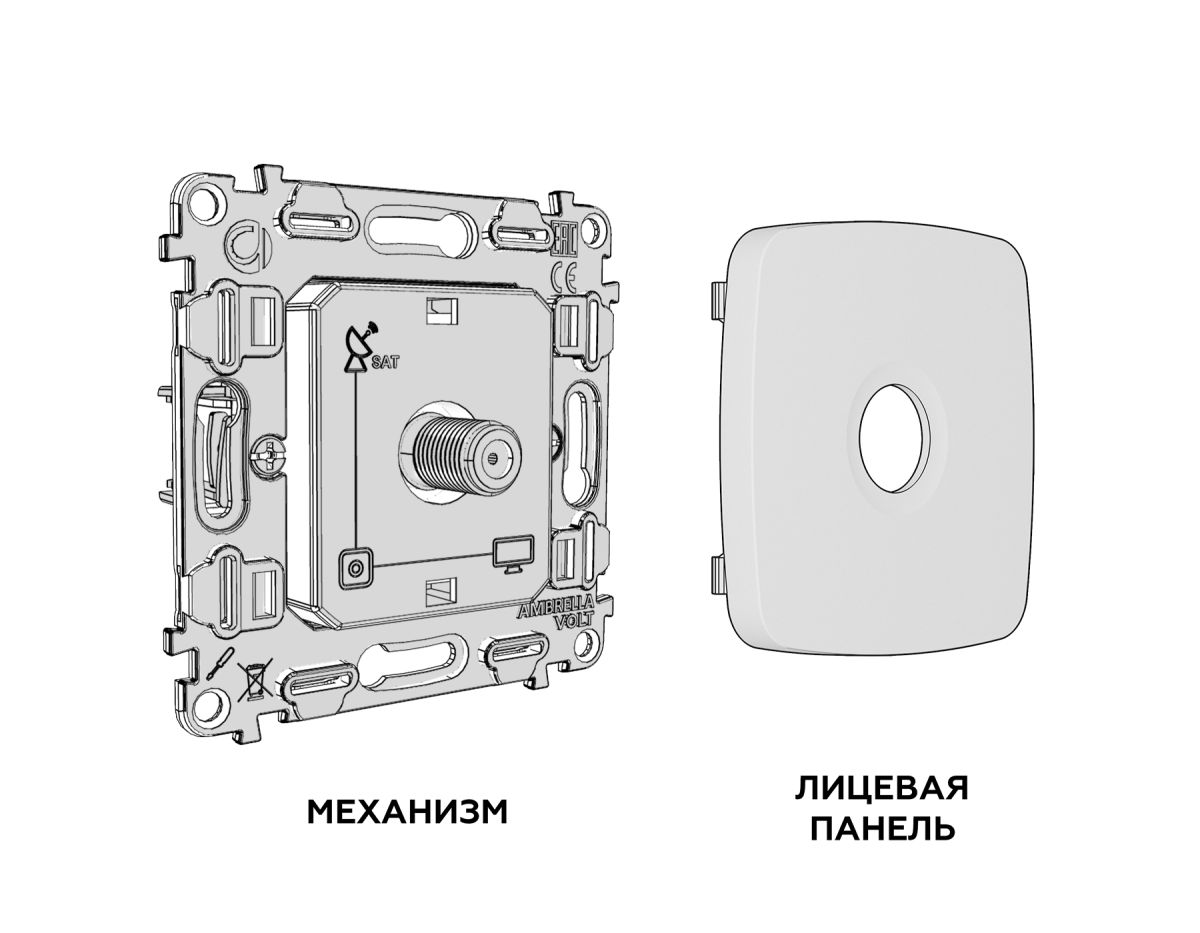 Комплект механизма TV розетки Ambrella Volt SAT 5-2400MHz 3.5dB OMEGA MO213050 Жемчуг QUANT (OP2130, VM215)