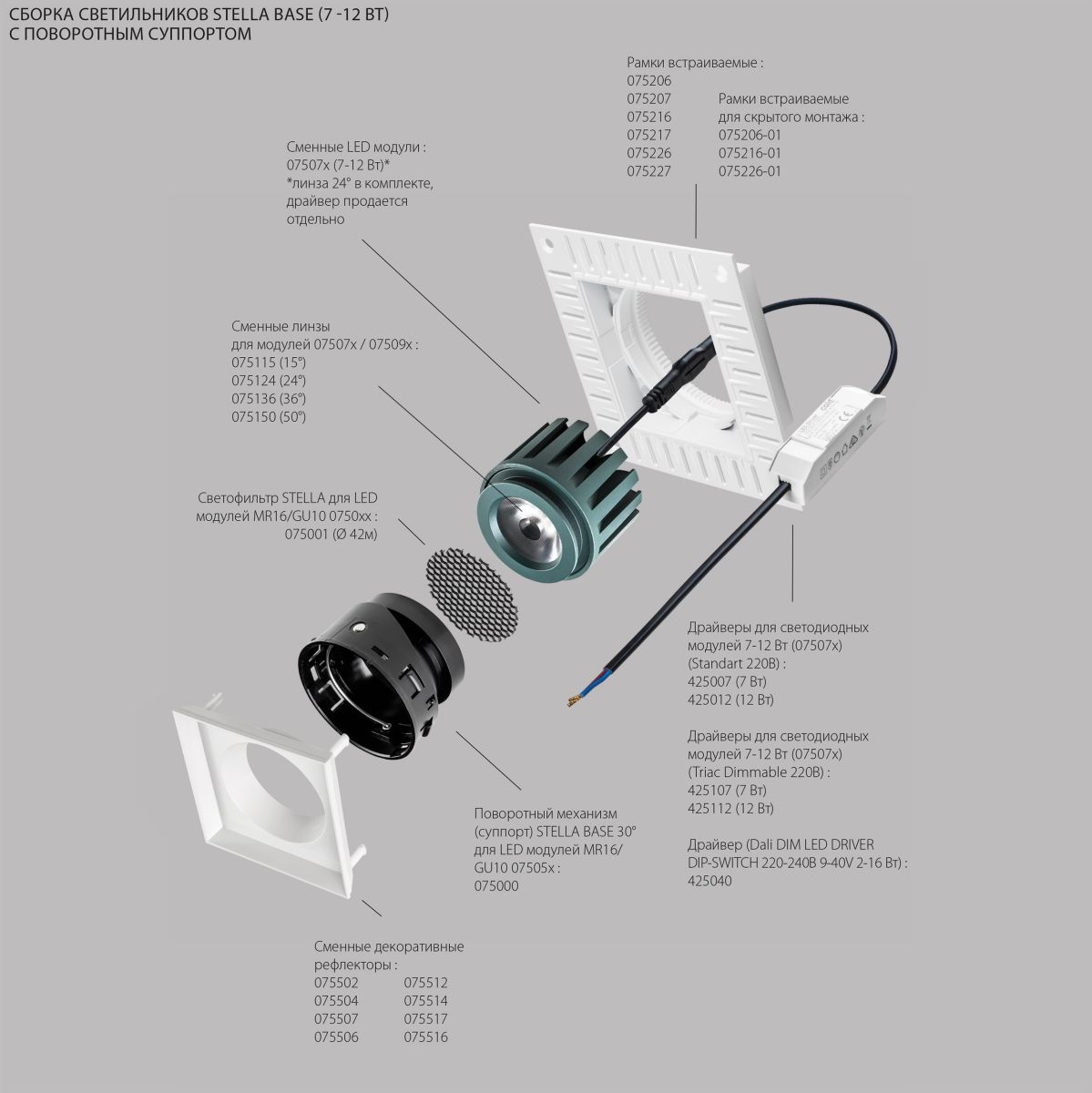 Рефлектор квадратный для рамок 07521х/07521X-01 и 07522х/07522X-01 Lightstar Stella 075516