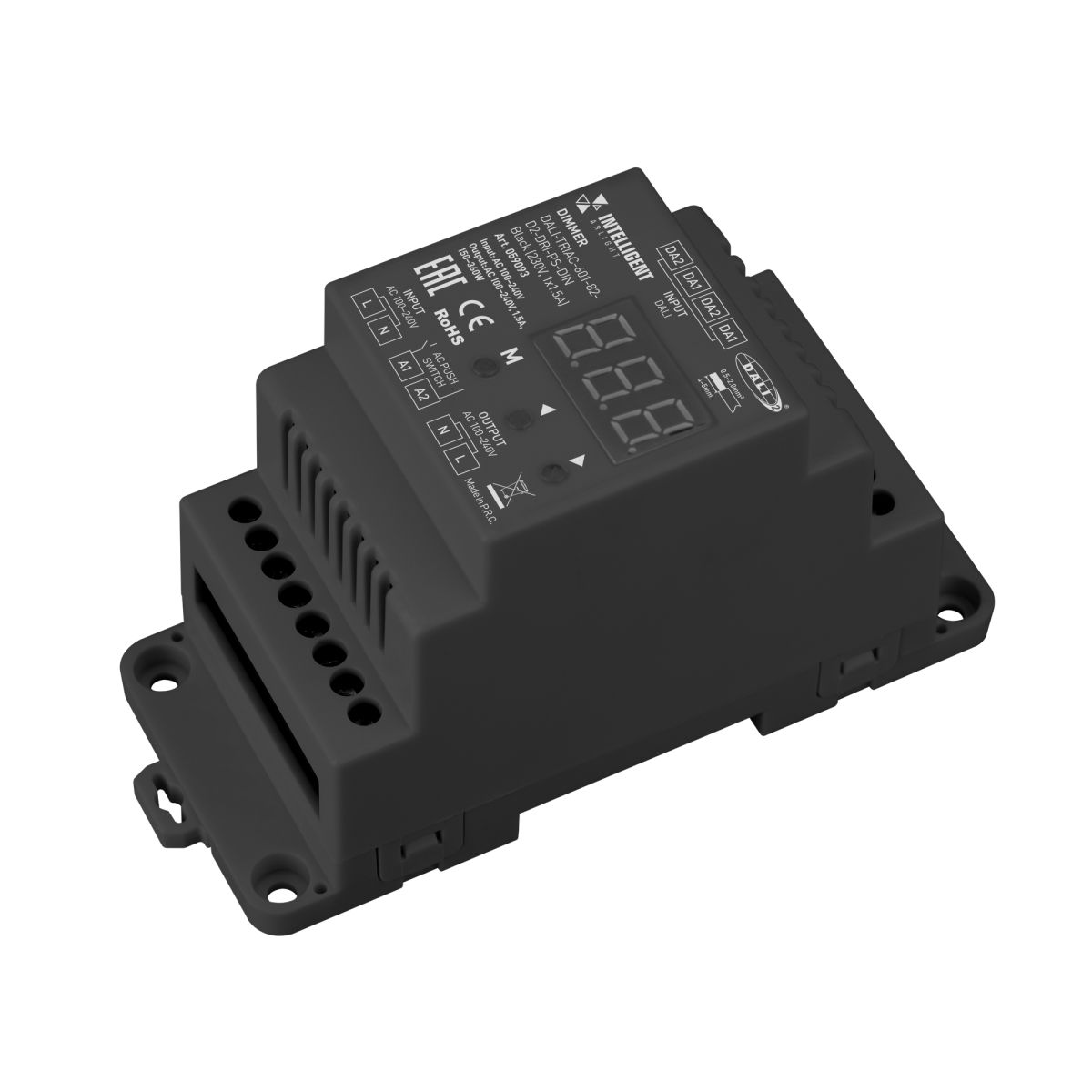 Диммер с выходом TRIAC Arlight DALI-TRIAC-601-82-D2-DRI-PS-DIN Black (230V, 1x1.5A) (IARL, IP20 Пластик) 059093