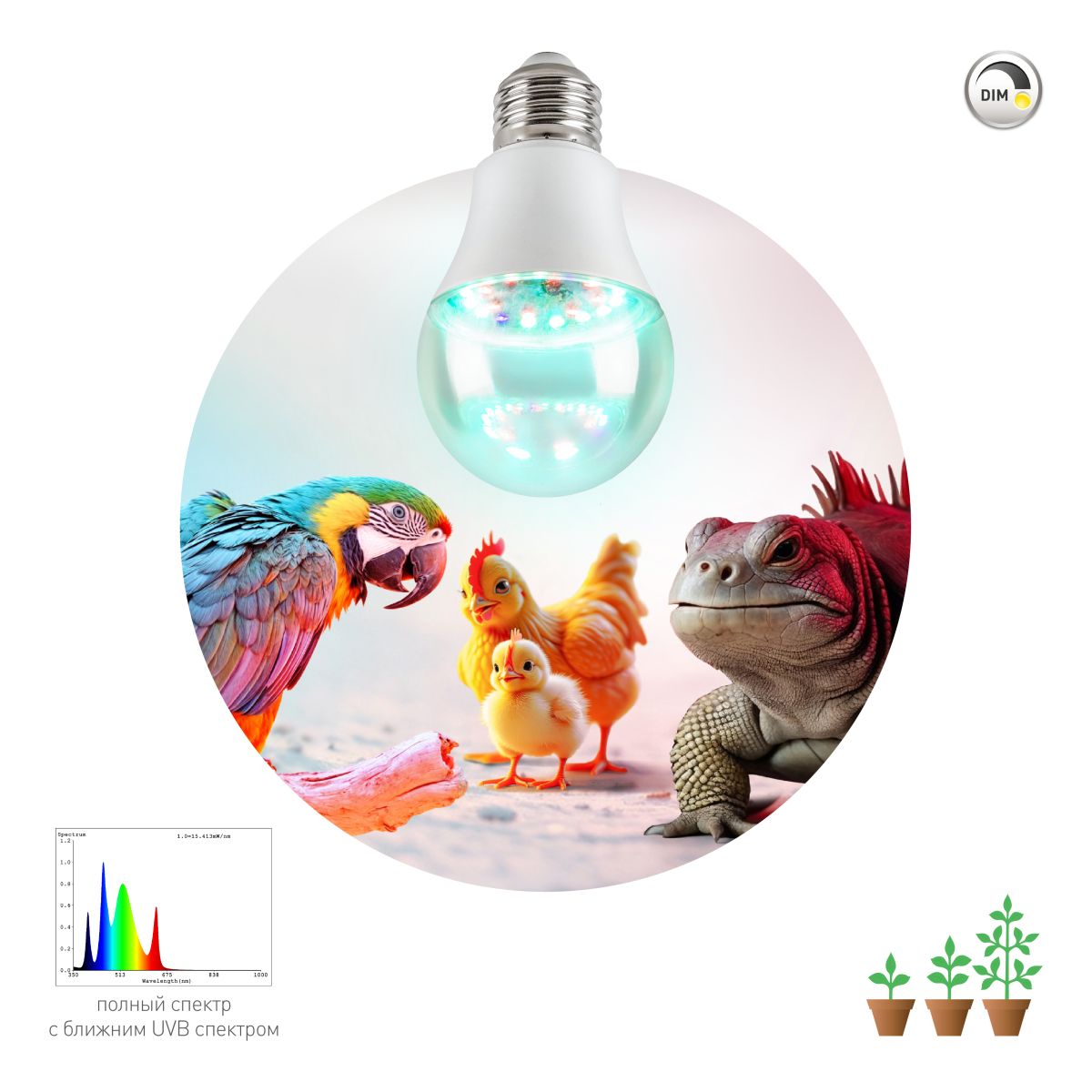 Светодиодная лампа для птиц и рептилий Эра FITO-Dim 9W Chicken E27 Б0059884