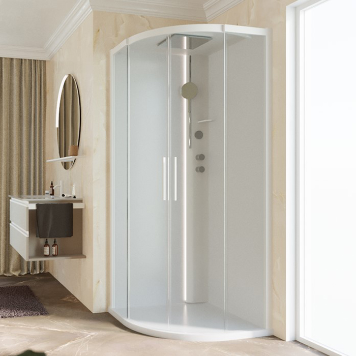 Novellini Glax Душевая кабина 90х90х224см., Standart с крышей , смеситель термостатический, цвет: белый матовый/стекла прозрачные