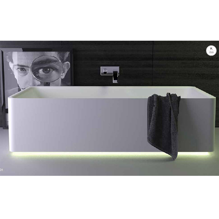 KNIEF Shine Ванна отдельностоящая 180х80х50см со сливом, с LED подсветкой , цвет: белый матовый