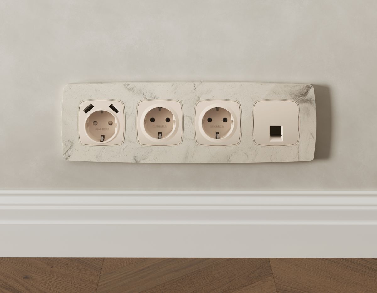 Комплект механизма компьютерной розетки Ambrella Volt RJ-45 (8P8C) CAT6A экранированной с автоматической защитной шторкой OMEGA MO332005 Бежевый матовый QUANT (OP3320, VM185)