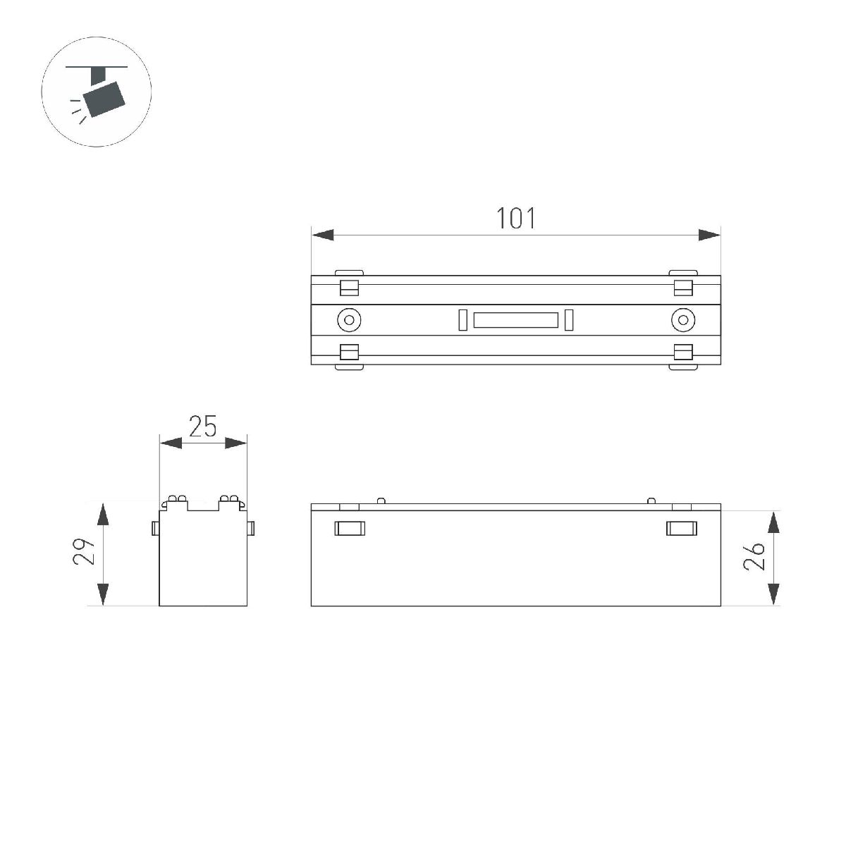 Трековый магнитный светильник Arlight MAG-VIBE-LASER-L101-6W Warm3000 (BK, 24 deg, 48V) 044415