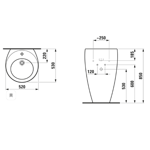 Laufen Alessi One Раковина пристенная 52х53х85 см, 1 отв., покрытие LCC, цвет: белый