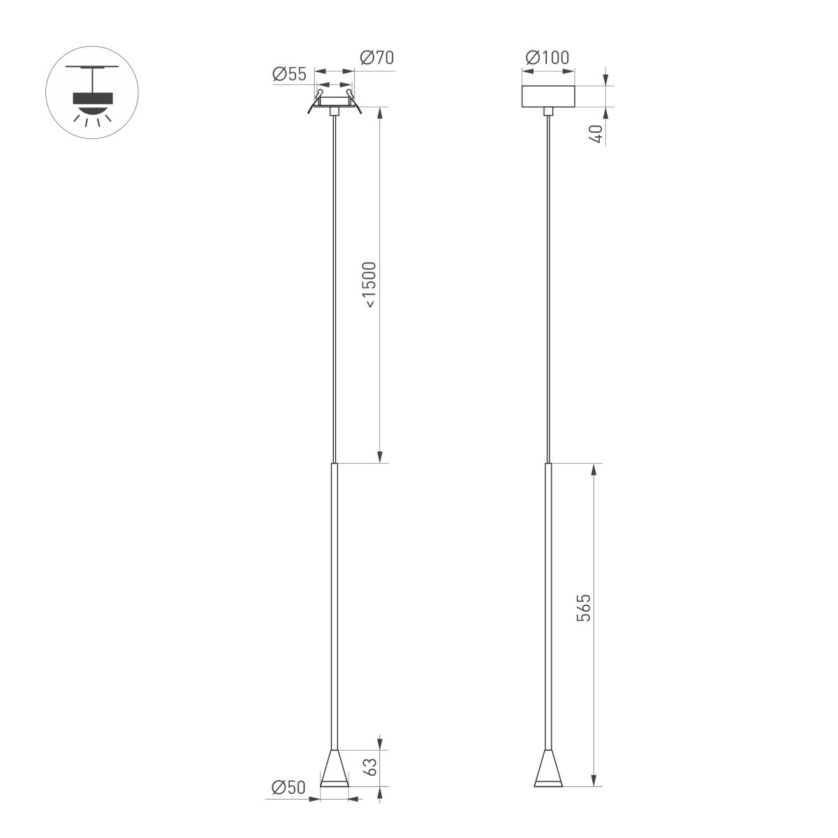 Подвесной светильник Arlight SP-RINAR-HANG-L565-5W Warm3000 (BK, 36 deg, 230V) (IP20 Металл) 059323