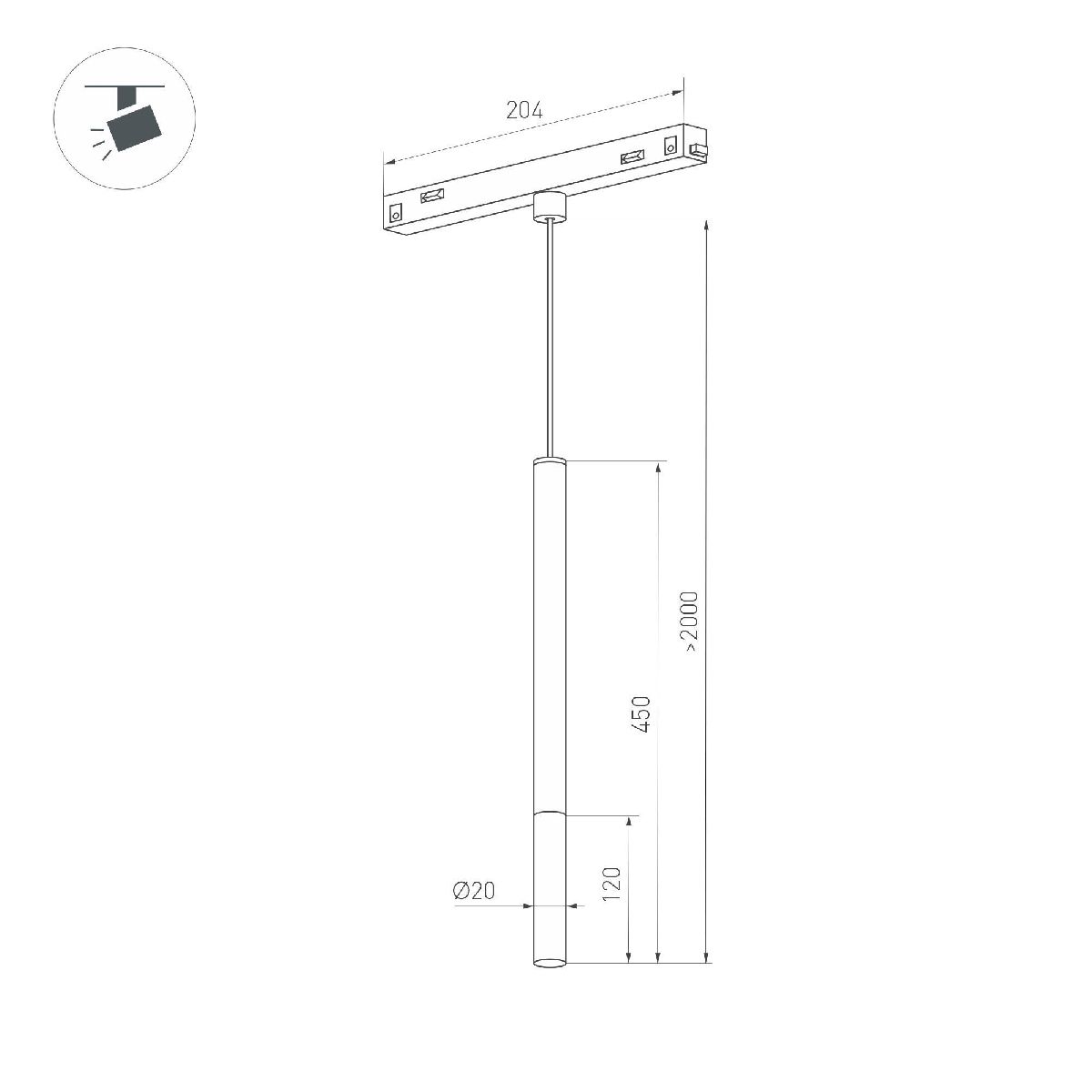 Трековый магнитный светильник Arlight MAG-ORIENT-STICK-HANG-R20-3W Day4000 (BK, 180 deg, 48V) 036541(1)